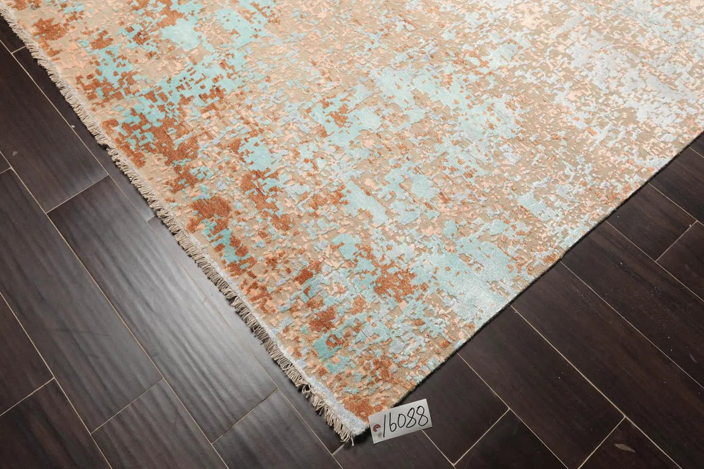 10' x14' Hand Knotted Sherpa Wool & Silk Modern Oriental Area Rug Aqua-1