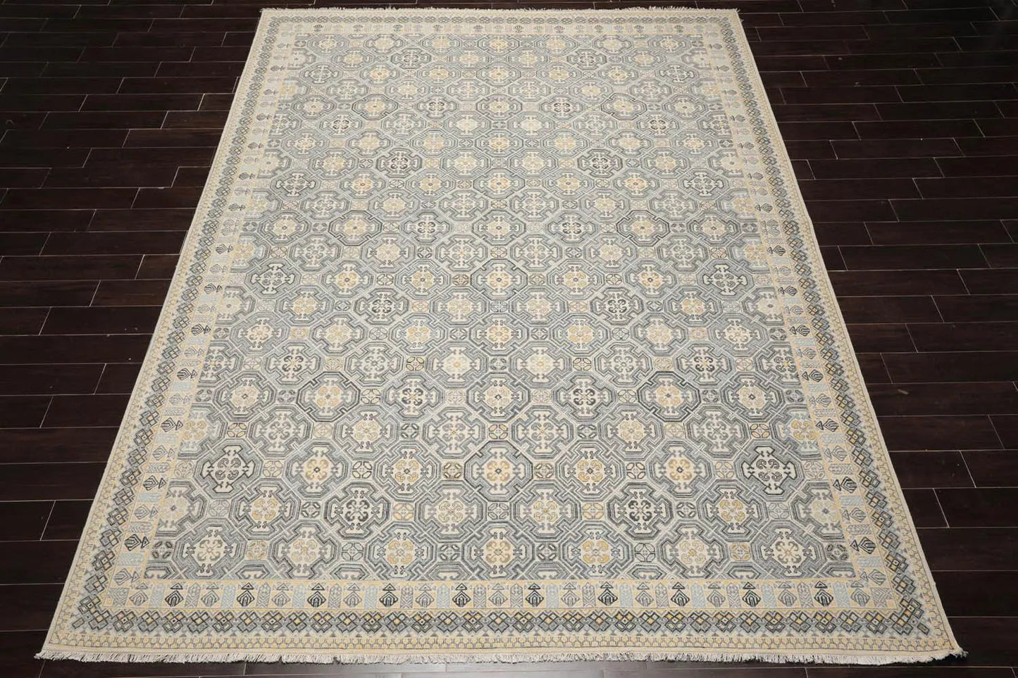 LoomBloom 9'x12'1" Ivory Hand Knotted Transitional All-Over 250 KPSI Wool Oriental Area Rug-2