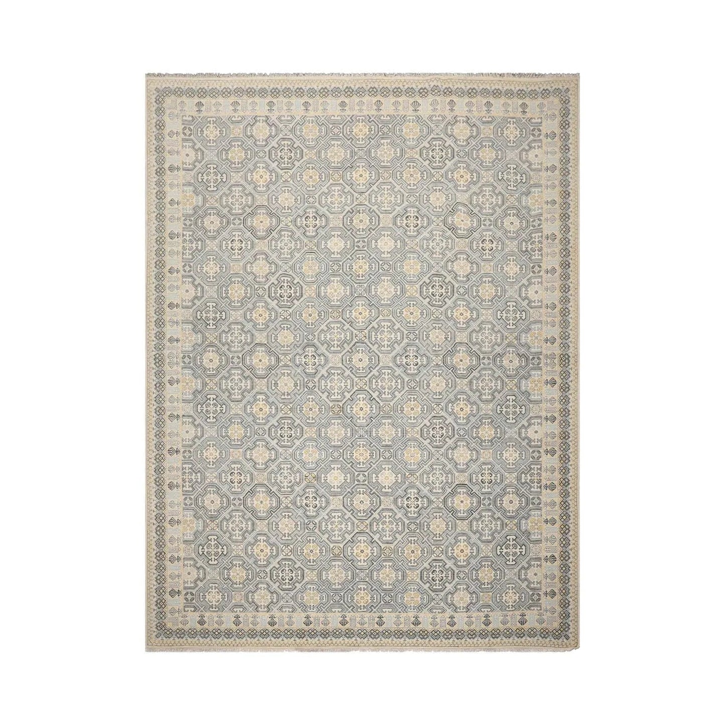 LoomBloom 9'x12'1" Ivory Hand Knotted Transitional All-Over 250 KPSI Wool Oriental Area Rug-1