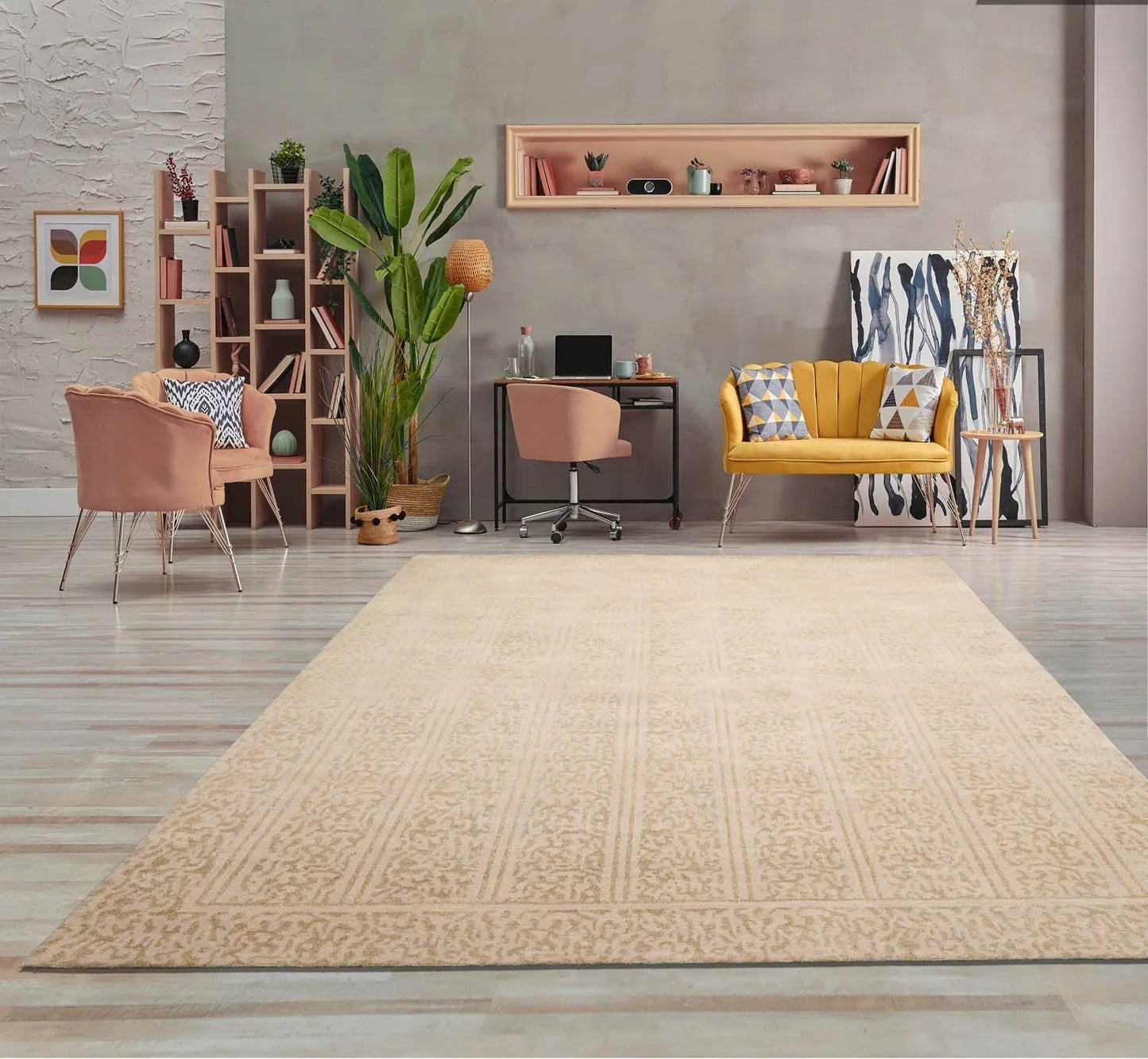 6' 1''x9' 1'' Hand Knotted Tibetan 100% Wool Tibetan Transitional Oriental Area Rug Beige,Champagne Color-0