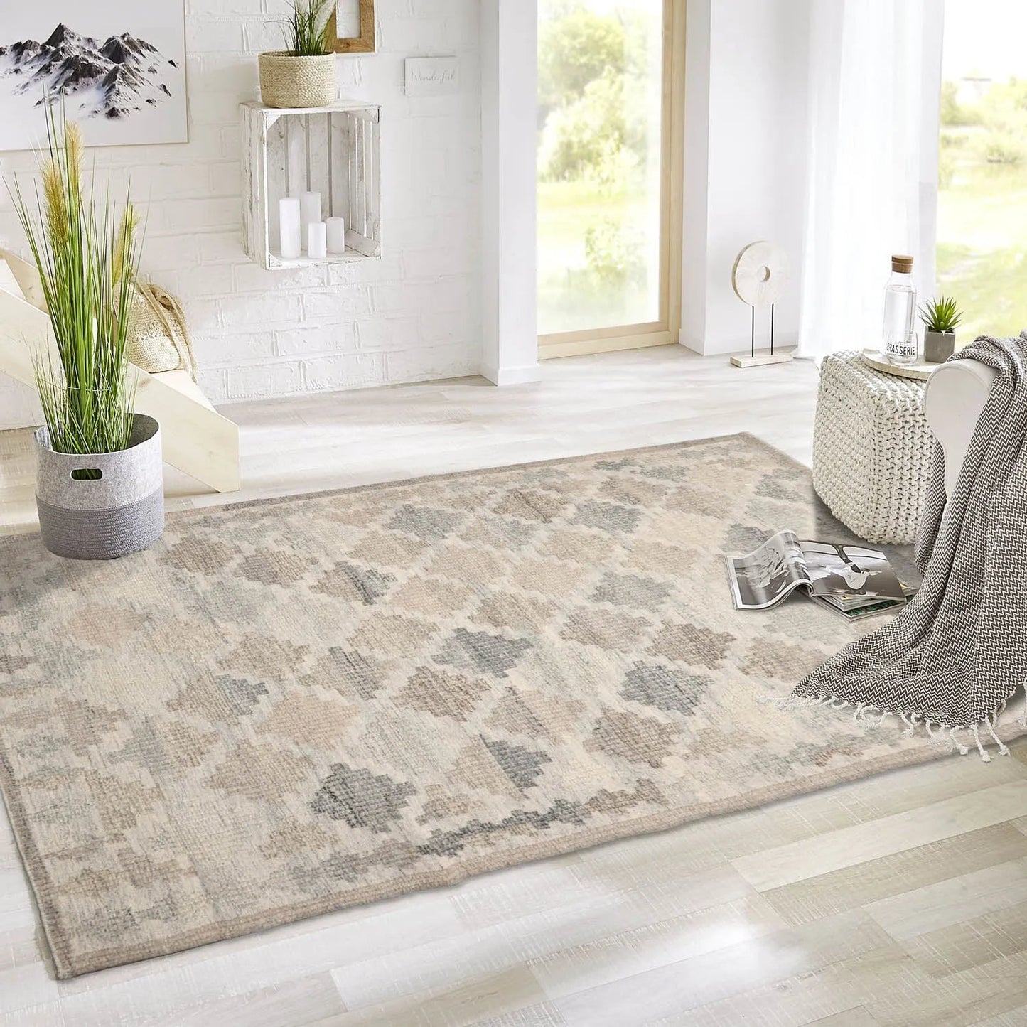 LoomBloom 5x8 Beige Authentic Southwestern Moroccan Wool Oriental Area Rug-0