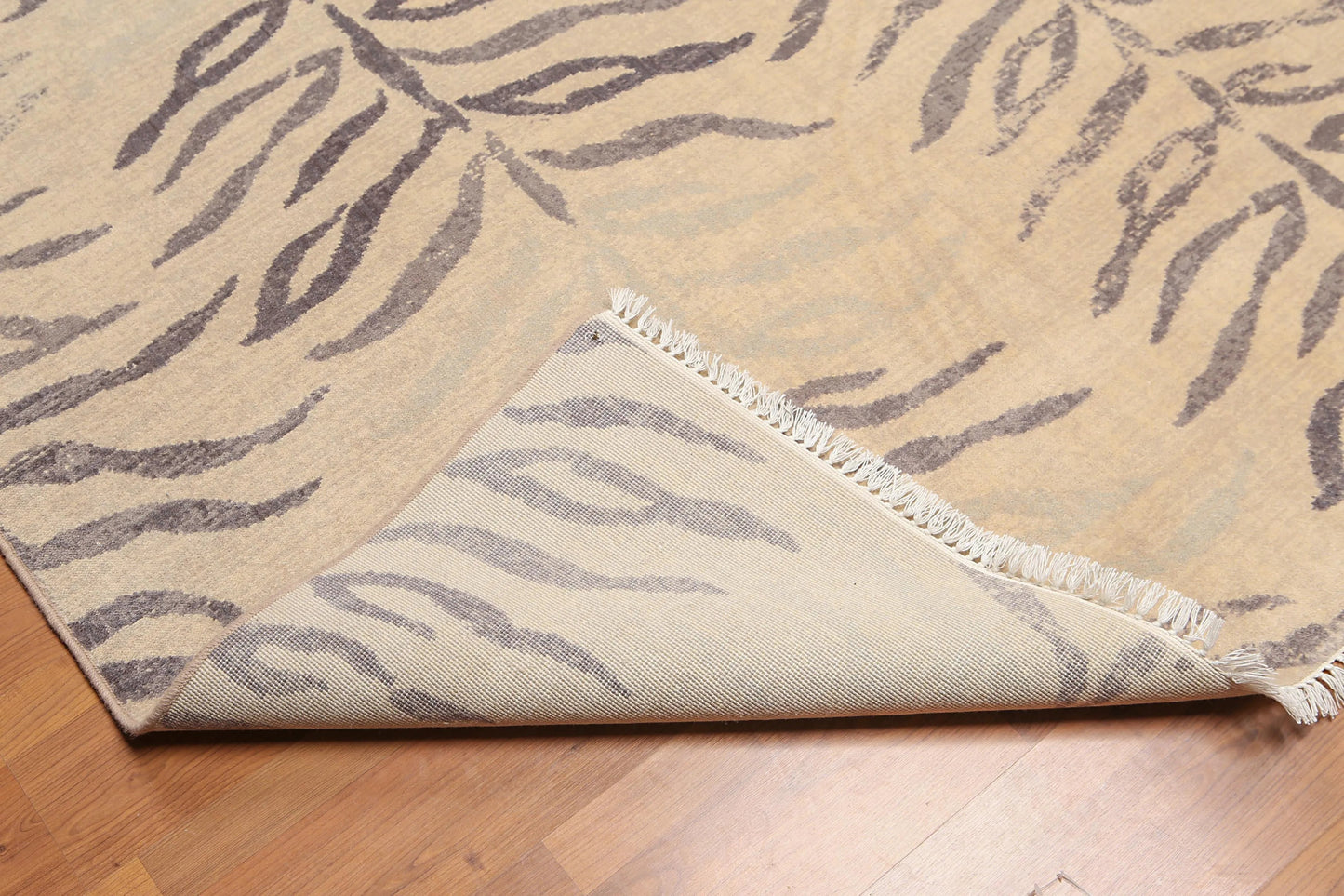6' x 9' Botanical Print Contemporary Hand Knotted Wool Area rug Beige-4
