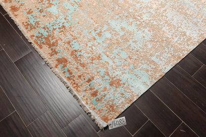 10' x14' Hand Knotted Sherpa Wool & Silk Modern Oriental Area Rug Aqua-1