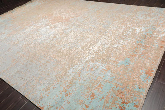 10' x14' Hand Knotted Sherpa Wool & Silk Modern Oriental Area Rug Aqua-0