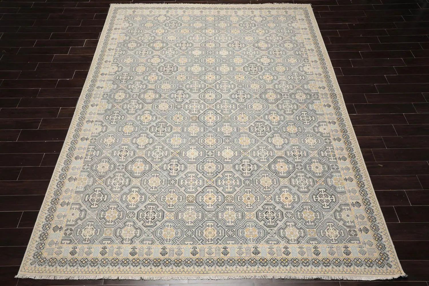 LoomBloom 9'x12'1" Ivory Hand Knotted Transitional All-Over 250 KPSI Wool Oriental Area Rug-2