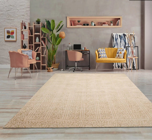 6' 1''x9' 1'' Hand Knotted Tibetan 100% Wool Tibetan Transitional  Oriental Area Rug Beige,Champagne Color-0