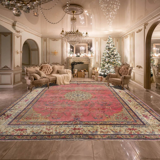 10x14 Pink, Ivory Hand Knotted Tibetan 100% Wool Tibetan Traditional Oriental Area Rug-0