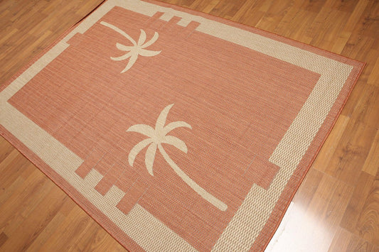 5'4"x7'8" Terracota, Beige, Multi Color Machine Made Polypropylene Indoor Outdoor Turkish Dhurry Rug-0