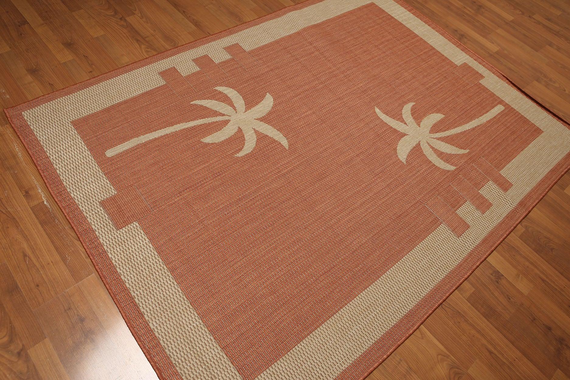 5'4"x7'8" Terracota, Beige, Multi Color Machine Made Polypropylene Indoor Outdoor Turkish Dhurry Rug-1