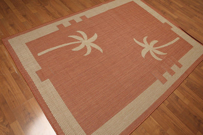 5'4"x7'8" Terracota, Beige, Multi Color Machine Made Polypropylene Indoor Outdoor Turkish Dhurry Rug-1
