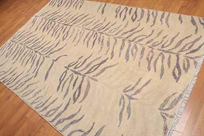 6' x 9' Botanical Print Contemporary Hand Knotted Wool Area rug Beige-0