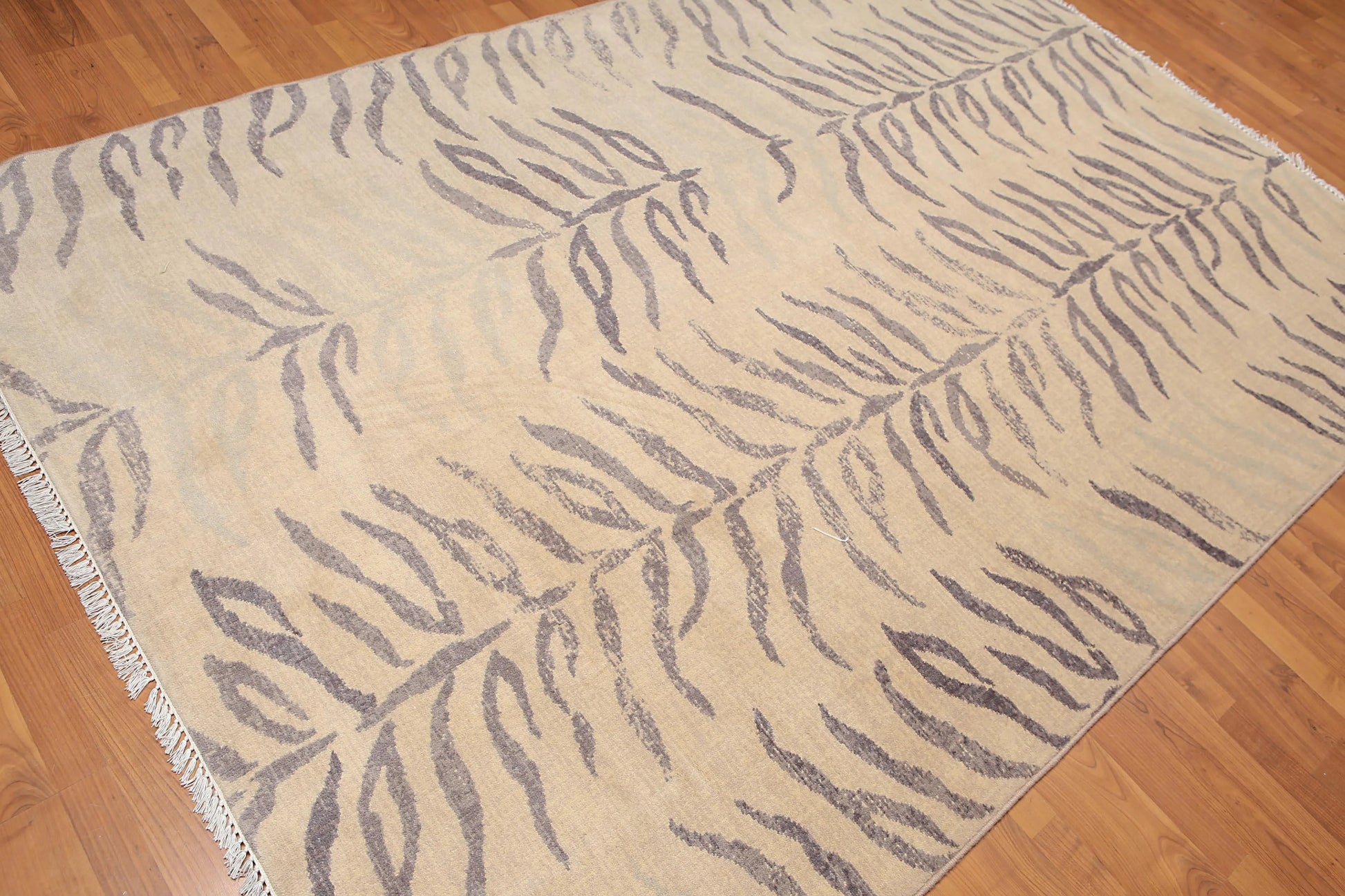 6' x 9' Botanical Print Contemporary Hand Knotted Wool Area rug Beige-1
