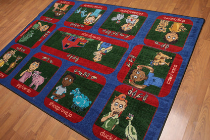 5'6" x 7'6" Inside Outside 100% Nylon Full Pile Play Area Rug Blue-0