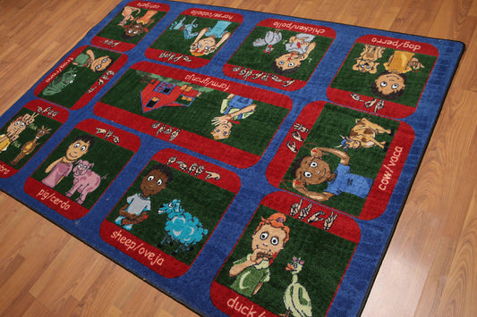 5'6" x 7'6" Inside Outside 100% Nylon Full Pile Play Area Rug Blue-0