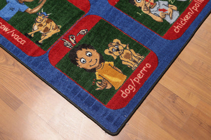 5'6" x 7'6" Inside Outside 100% Nylon Full Pile Play Area Rug Blue-1